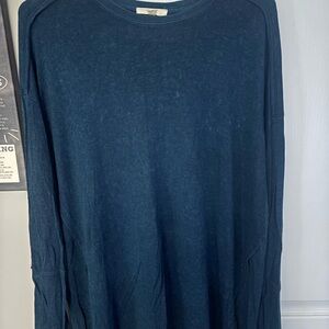Easel Blue Ribbed Crewneck Top